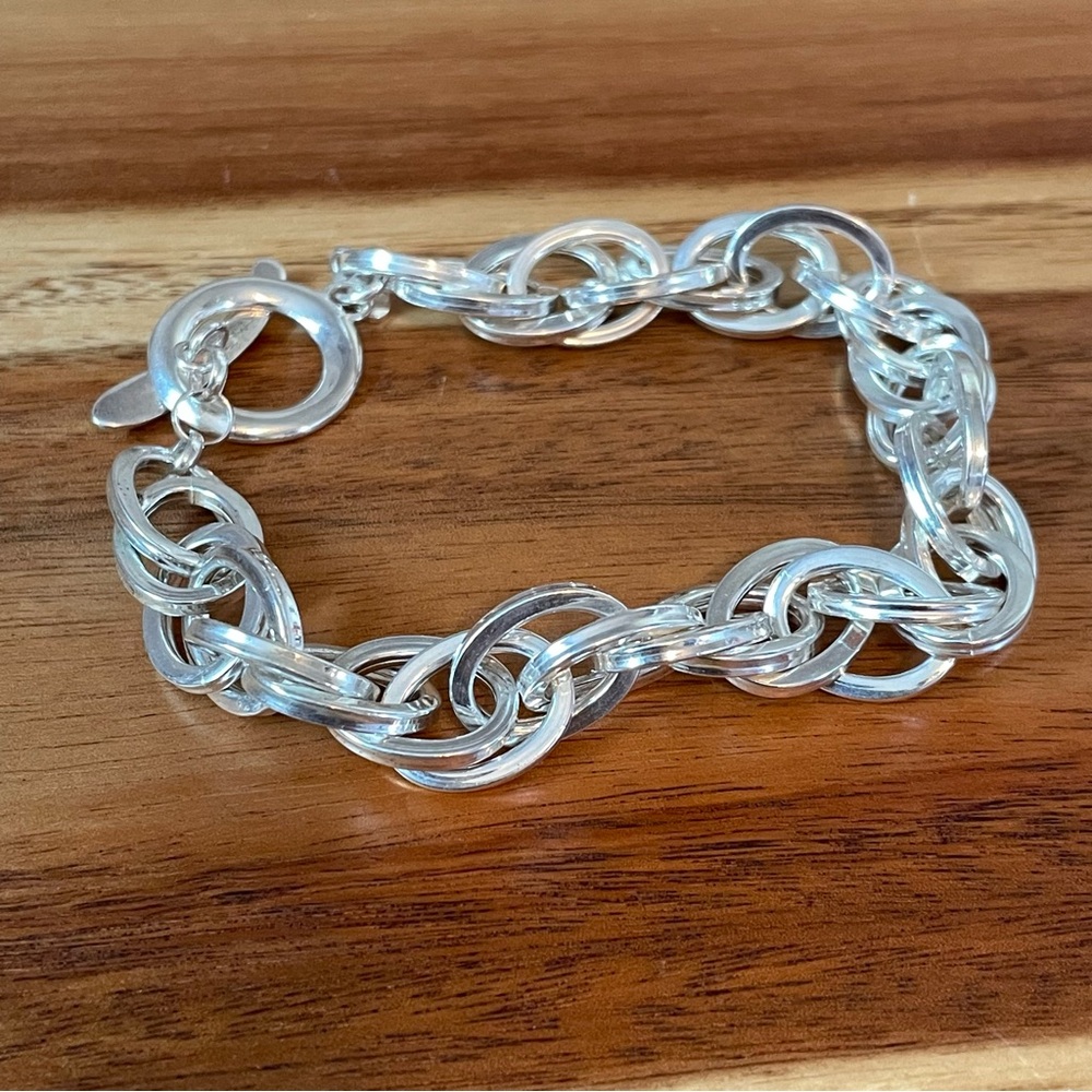Milor Italy Sterling Silver 925‎ Double Interlocking Oval Links Vintage Bracelet